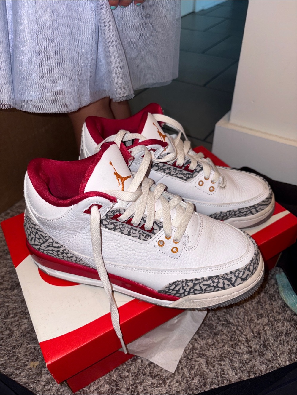 Jordan 3 Retro Cardinal Red 5.5Y or 7 women